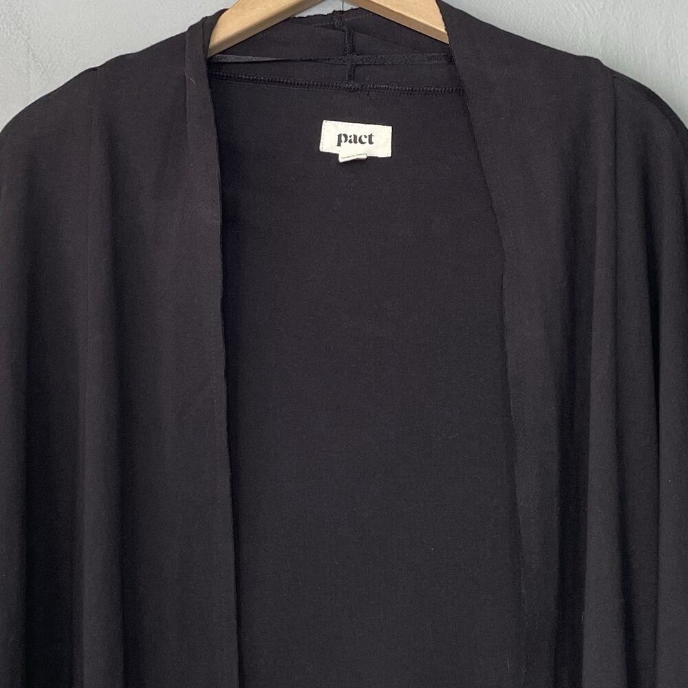 Pact Airplane Wrap Open Cardigan Size M / L Black Knit Organic Cotton Pocket - Picture 3 of 9